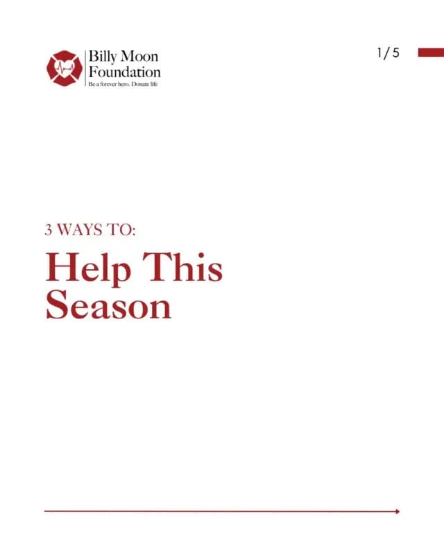 This season is about generosity, compassion, and showing up for one another. 

There are many ways to make a difference but these three can truly change lives.
✨ Register as an organ donor
✨ Share the message of awareness
✨ Support our mission through giving

No matter how you choose to help, know that your support means more than you realize.

Together, we turn simple actions into lasting hope.

👉 Which one will you choose?

Organ donation
Donate life
Billy Moon